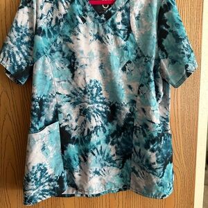 (Set of 2) Barco One Blue Tie-Dye Scrub Top